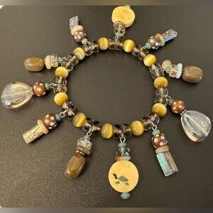 Ali Khan Collection Charm Bracelet 925 Sterling Silver Abalone Boho Statement